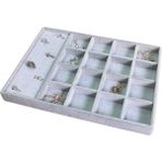 Organizatör Gri Süet Tabla Kolye & Yüzük Düzenleyici (16 Bölmeli)(28 Kesikli) - Ahşap Rengi