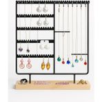 Organizeri, Takı Standı Metal Stand ve Ahşap Taban, 35X30X9.5 Cm, Küpe Kolye Yüzük Düzenleyici, Siyah