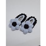 Örgü Çiçekli Saç Tokası, Mavi-Siyah, 2'li Set, El Yapımı