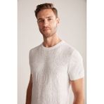 Örgü Desen Beyaz Bisiklet Yaka Triko T-Shirt - Off White