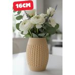 Örgü Desenli Uzun Vazo | Knit Tall Vase | Modern Ev Dekoru | 12CM Bej