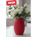 Örgü Desenli Uzun Vazo | Knit Tall Vase | Modern Ev Dekoru | 12CM Kırmızı