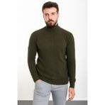 Örgülü Haki Slim Fit Yarım Balıkçı Yaka Yün Erkek Triko Kazak - XL