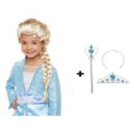 Örgülü Karlar Ülkesi Frozen Elsa Peruğu Tacı ve Sopası Çocuk Boy (3791)