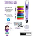 ORH MARKET 3D Kalem USB Kablolu Üç Boyutlu Yazıcı Kalem Printer-Mor (Çok Renkli Filament -59METRE-)