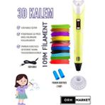 ORH MARKET 3D Kalem USB Kablolu Üç Boyutlu Yazıcı Kalem Printer-Sarı (Çok Renkli Filament -109METRE-)