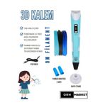 ORH Market Mavi 3d Kalem 3d Pen Yazıcı Kalem – 3 Adet 3 Metrelik Pla Filament (TOPLAM 9M) Usb Kablo
