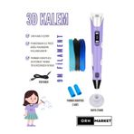 ORH Market Mor 3d Kalem 3d Pen Yazıcı Kalem – 3 Adet 3 Metrelik Pla Filament (TOPLAM 9M) Usb Kablo