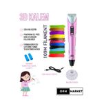 ORH Market PEMBE 3d Kalem 3d Pen Yazıcı Kalem – Çok Renkli Pla Filament (TOPLAM 109M) Usb Kablo