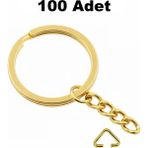 Orhan Çanta 100 Adet Gold Ezme Zincirli Anahtarlık Halkası Üçgen Bağlantı Aparatlı - 25 mm Altın Renk Kolay Montaj Anahtarlık Ucu - Aksesuar