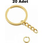 Orhan Çanta 20 Adet Gold Ezme Zincirli Anahtarlık Halkası C Bağlantı Aparatlı - 25 mm Altın Renk Kolay Montaj Anahtarlık Ucu