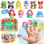 Oriate Masal parmak kuklası, küçük çocuk oyuncağı, hikayeler, zaman kuklaları, oyun sahnesi, küçük çocuklar için banyo oyuncağı, saklama çantalı, 12 m + 10 adet