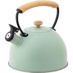 Oriental riverkit 3 l düdüklü su ısıtıcısı, paslanmaz çelik, ahşap damarlı saplı, retro çaydanlık, kahve demliği, mutfak, kamp, gazlı ocak için, 20,4 x 22,3 cm (mavi yeşil)