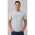 Original Erkek Dikey Çizgili Rahat Kesim Bisiklet Yaka T-Shirt - Beyaz - Açık Mavi - 2XL
