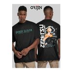 Orijin Tekstil Demon Slayer Zenitsu Agatsuma Ön Arka Baskılı Unisex Siyah Tshirt