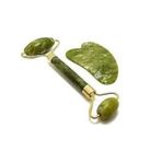 Orijinal Yeşim Taşı Çift Taraflı Jade Roller & Gua Sha Yüz ve Vücut Yenileme ve Masaj Seti