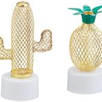 ORİJİNALDÜKKAN YD1725 Dekoratif Led Işıklı Mini Metal Kaktüs Ve Ananas Lamba Ikili, Şeffaf