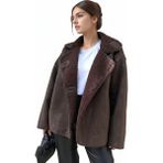 Orions Collection Else Acı Kahve Süet Dokulu Içi Peluş Kürklü Oversize Zr Model Mont Kaban - Kahverengi