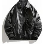 Orions Collection Unisex Oversize Vintage Siyah Deri Ceket Retro Stil, Günlük ve Trend Model