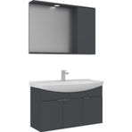 Orka Banyo Dolabı Purus 100 Cm Asma Banyo Dolabı Takımı Antrasit (Spot Aynalı)