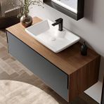 Orka Craft 120 Cm Ceviz Antrasit Banyo Dolabı Alt Modül Ve Lavabo (beyaz Lavabo) Çok Renkli