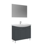 Orka Purus 100 Cm Mat Antrasit Düz Aynalı Banyo Dolabı Takımı (Ayaklı)