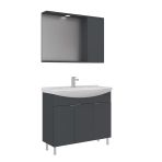 Orka Purus 100 Cm Mat Antrasit Spot Aynalı Banyo Dolabı Takım (Ayaklı)