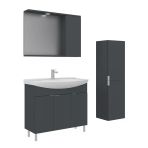 Orka Purus 100 Cm Mat Antrasit Spot Aynalı Banyo Dolabı Takım Ve Boy Dolabı (Ayaklı)