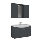 Orka Purus 100 cm Mat Antrasşt Spot Aynalı Kapaklı Aynalı Dolaplı Banyo Dolabı Takımı