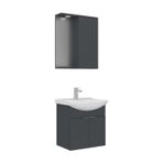 Orka Purus 55 cm Mat Antrasit Spot Aynalı Kapaklı Aynalı Dolaplı Banyo Dolabı Takımı