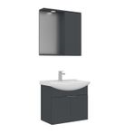 Orka Purus 65 cm Mat Antrasit Spot Aynalı Kapaklı Aynalı Dolaplı Banyo Dolabı Takımı