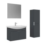 Orka Purus 80 Cm Mat Antrasit Düz Aynalı Banyo Dolabı Takım Ve Boy Dolabı (Asma)