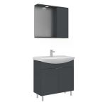 Orka Purus 80 Cm Mat Antrasit Spot Aynalı Banyo Dolabı Takım (Ayaklı)