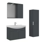 Orka Purus 80 Cm Mat Antrasit Spot Aynalı Banyo Dolabı Takım Ve Boy Dolabı (Asma)