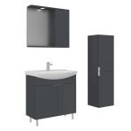 Orka Purus 80 Cm Mat Antrasit Spot Aynalı Banyo Dolabı Takım Ve Boy Dolabı (Ayaklı)