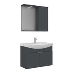 Orka Purus 80 cm Mat Antrasit Spot Aynalı Kapaklı Aynalı Dolaplı Banyo Dolabı Takımı