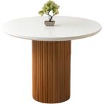Orkide Kar Beyaz Highgloss Sabit Naturel Lora Ayak 100X100 Masa - 100 x 100