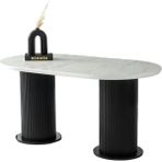 Orkide Marmo Renk Highgloss Mebran Siyah Ayak Sabit 160X90 Masa - Ahşap Desenli - 160 X 90