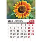 Orkide Matbaacilik Takvim - Spiralli 12 Yaprak 32X47 cm - Çiçek Resimli Kuşe Kağıt Duvar Takvimi - 2026 - Çok Renkli