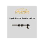 Orlenda Siyah Ahşap Başlıklı Alminyum Boru Rustik Perde Askısı Raysız 100 Cm