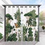 Orman Bitkisi Aslan Fil Maymun Baskılı Dış Mekan Su Geçirmez Perdeler Bahçe Veranda için 2 Panel 132 x 252 cm