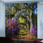 Orman Yağlıboya Resim 3D Perdeler, Çocuk Odası ve Oturma Odası Karartma, Makinede Yıkanabilir, Isı Yalıtımı, Opak, 2x280x180 cm - Ev Dekoru için Mükemmel