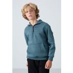 Orman Yeşil Pamuklu Kalın İçi Tüylü Yumuşak Dokulu Standart Fit Nakışlı Erkek Çocuk Sweatshirt - 11244