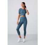 Orman Yeşili Yüksek Bel Kapri-Crop T-Shirt Slim Fit Kadın Tayt Takım - 95285