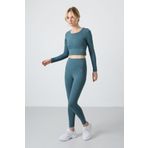 Orman Yeşili Yüksek Bel Uzun Kollu Slim Fit Crop Top Kadın Tayt Takım - 95286