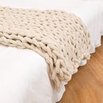 Örme battaniye, kaba örgü örtü, kaba örgü battaniye, gri kanepe örtüsü, büyük örgü yatak örtüsü, yataklar için, bej, 100 x 100 cm