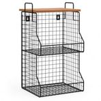Orret Home 2 Katlı Ahşap Raflı Metal Organizer Sepet, Duvara Monte Edilebilir Mutfak Banyo Düzenleyici, Üst Üste Takılabilir Baharatlık Meyvelik Sebzelik, Tezgah Üstü Saklama Rafı