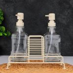 Orret Home 2’li Metal Standlı Cam Sıvı Sabunluk ve Losyonluk Seti – Süngerlik Hazneli Şeffaf Cam Şişe, Banyo ve Mutfak Tezgahı İçin Şık ve Kullanışlı Pompalı Sıvı Sabunluk Takımı (Beyaz)
