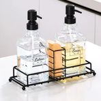 Orret Home 2’li Metal Standlı Cam Sıvı Sabunluk ve Losyonluk Seti – Süngerlik Hazneli Şeffaf Cam Şişe, Banyo ve Mutfak Tezgahı İçin Şık ve Kullanışlı Pompalı Sıvı Sabunluk Takımı (Siyah)