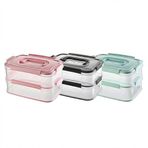 Orret Home 2x1,8 L Çift Katlı Plastik Yemek Taşıma Kutusu 3,6 L Saklama Kabı Sızdırmaz Contalı Şeffaf Kilitli Sefer Tası Beslenme Kabı Lunch Box Erzak Kabı (1 Adet)